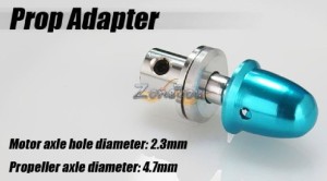 Propelleradapter mit Madenschrauben und Spinner, Alu 2,3mm blau