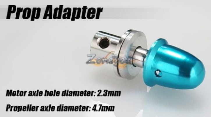 Propelleradapter mit Madenschrauben und Spinner, Alu 2,3mm blau
